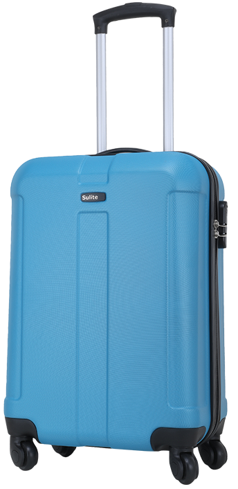 A blue Sulite trolley bag with a white background.